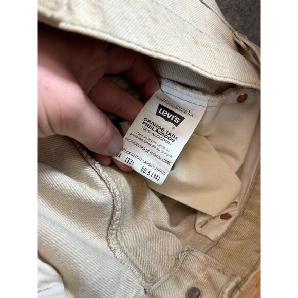 Levis 550 Jeans Men 33x34 Beige Denim Relaxed Fit Straight Leg Orange Tab Grunge - Picture 11 of 13